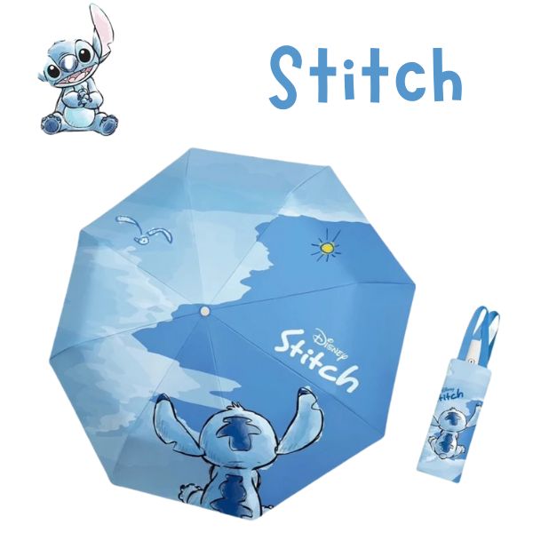 Guarda-Chuva Automático Disney Stitch 5 Dobras - Portátil, com Proteção UV, Ideal para Sol e Chuva