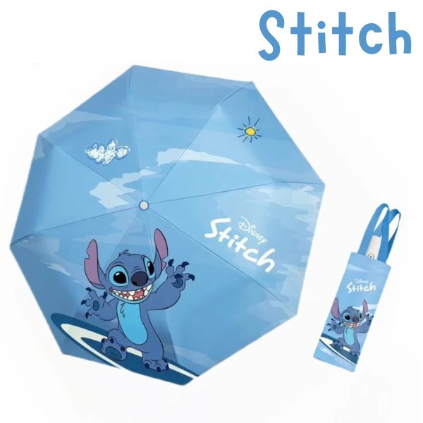 Guarda-Chuva Automático Disney Stitch 5 Dobras - Portátil, com Proteção UV, Ideal para Sol e Chuva