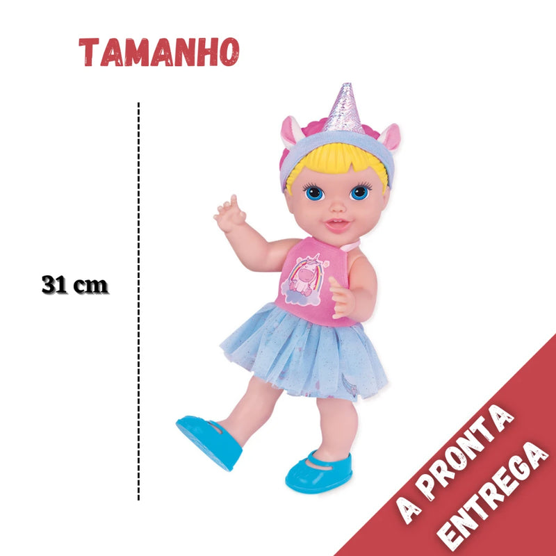 Baby Doll Unicorn Pee com Dentinho, Escova e Mamadeira - Cuide, Brinque e Encante-se!