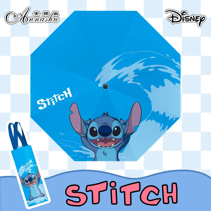 Guarda-Chuva Automático Disney Stitch 5 Dobras - Portátil, com Proteção UV, Ideal para Sol e Chuva