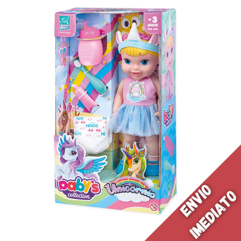 Baby Doll Unicorn Pee com Dentinho, Escova e Mamadeira - Cuide, Brinque e Encante-se!