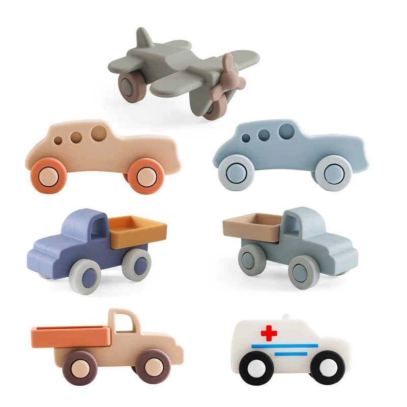 Carros Brinquedo de bebê  de grau alimentício silicone e/ou madeira montessori 0 á 12 meses!